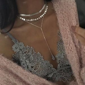 Hamsa Hand Layered Necklace Silver Tone